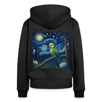 Perruche moine Nuit étoilée - Sweat à capuche zippé Premium bio Femme - noir - Dos - Julia (174cm)