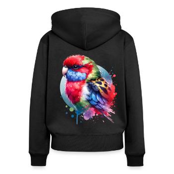 Motif Rosella - Sweat à capuche zippé Premium bio Femme - noir - Dos - Julia (174cm)