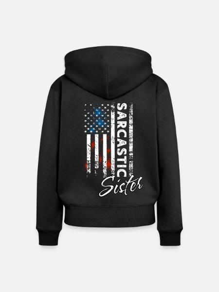 Sarkastischer Schwester - Frauen Premium Bio Zip Hoodie - Schwarz