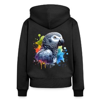 Graupapagei Motiv - Frauen Premium Bio Zip Hoodie - Schwarz - Hinten - Julia (174cm)