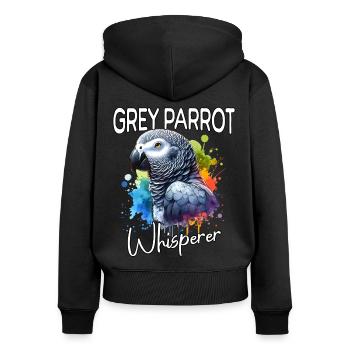 Graupapagei Flüsterer - Frauen Premium Bio Zip Hoodie - Schwarz - Hinten - Julia (174cm)