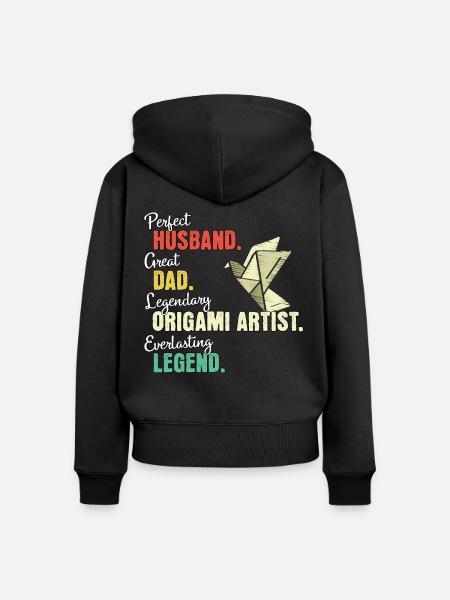 Origami Papa - Frauen Premium Bio Zip Hoodie - Schwarz