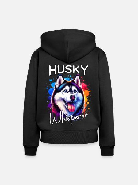 Schlittenhund Flüsterer Husky - Frauen Premium Bio Zip Hoodie - Schwarz