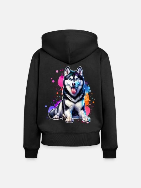 Schlittenhund Geschenk Husky - Frauen Premium Bio Zip Hoodie - Schwarz