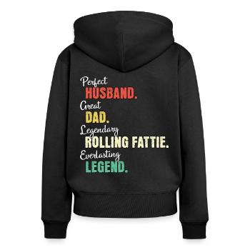 Rolling Fattie Papa Papa - Frauen Premium Bio Zip Hoodie - Schwarz - Hinten - Julia (174cm)