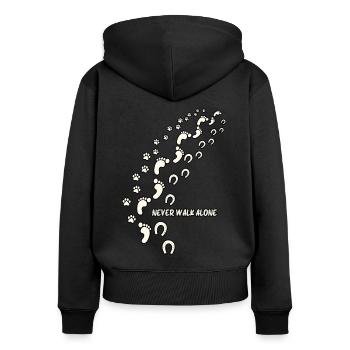 Funny Never Walk Alone Dog Lover Dogs Footprints - Frauen Premium Bio Zip Hoodie - Schwarz - Hinten - Julia (174cm)