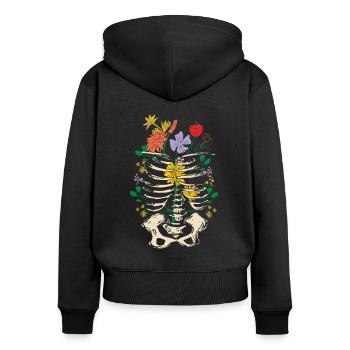 Gothic Skelett Blumen Gothic-Ästhetik - Frauen Premium Bio Zip Hoodie - Schwarz - Hinten - Julia (174cm)