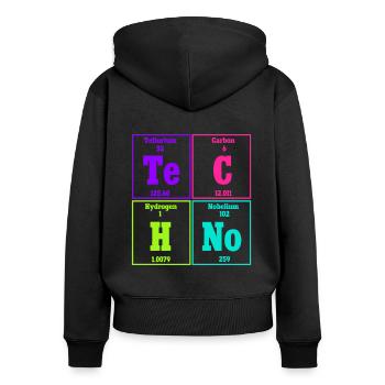 Techno Musik Rave Techno Periodensystem - Frauen Premium Bio Zip Hoodie - Schwarz - Hinten - Julia (174cm)