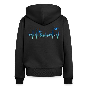 Borkum - Frauen Premium Bio Zip Hoodie - Schwarz - Hinten - Julia (174cm)