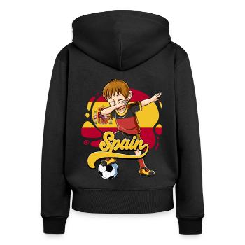 Spanien Fußball - Frauen Premium Bio Zip Hoodie - Schwarz - Hinten - Julia (174cm)