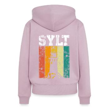 Sylt Leuchtturm - Frauen Premium Bio Zip Hoodie - Altrosa - Hinten - Julia (174cm)