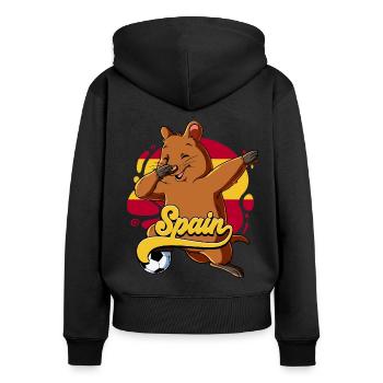 Spanien Fußball - Frauen Premium Bio Zip Hoodie - Schwarz - Hinten - Julia (174cm)