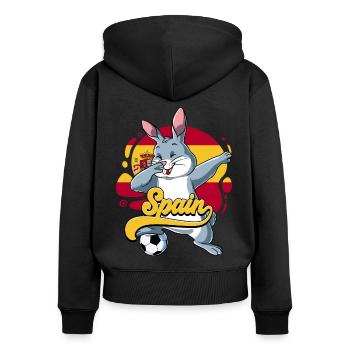 Spanien Fußball - Frauen Premium Bio Zip Hoodie - Schwarz - Hinten - Julia (174cm)