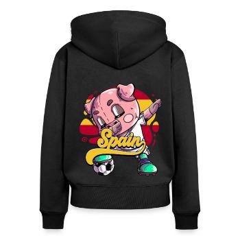Spanien Fußball - Frauen Premium Bio Zip Hoodie - Schwarz - Hinten - Julia (174cm)