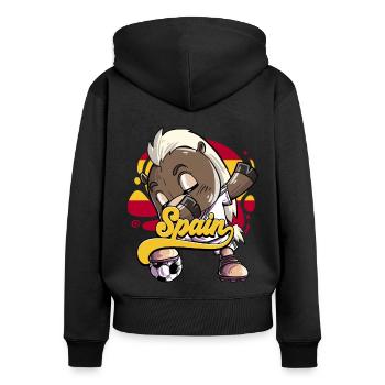 Spanien Fußball - Frauen Premium Bio Zip Hoodie - Schwarz - Hinten - Julia (174cm)