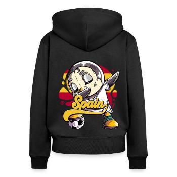 Spanien Fußball - Frauen Premium Bio Zip Hoodie - Schwarz - Hinten - Julia (174cm)