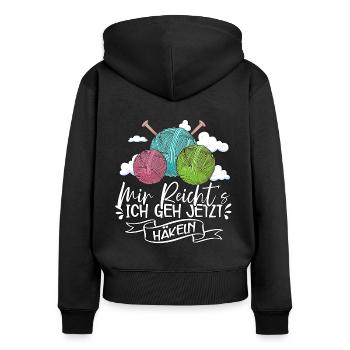 Häkeln - Frauen Premium Bio Zip Hoodie - Schwarz - Hinten - Julia (174cm)