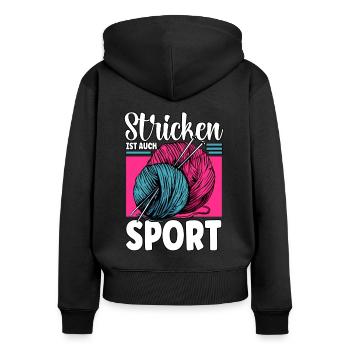 Häkeln - Frauen Premium Bio Zip Hoodie - Schwarz - Hinten - Julia (174cm)