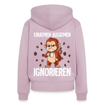 Einatmen Ausatmen Ignorieren Kaffee Affe - Frauen Premium Bio Zip Hoodie - Altrosa - Hinten - Julia (174cm)