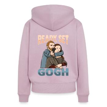Van Gogh Art Mona Lisa - Sweat à capuche zippé Premium bio Femme - rose poudré - Dos - Julia (174cm)