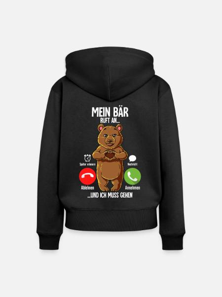 Mein Bär Ruft An - Frauen Premium Bio Zip Hoodie - Schwarz