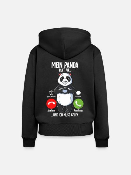 Mein Panda Ruft An - Frauen Premium Bio Zip Hoodie - Schwarz