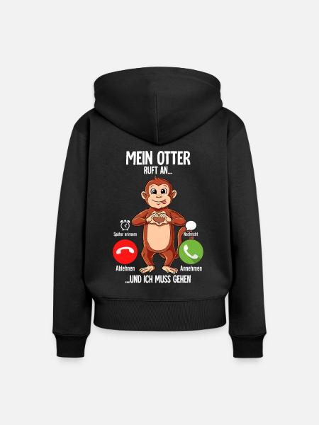 Mein Affe Ruft An - Frauen Premium Bio Zip Hoodie - Schwarz