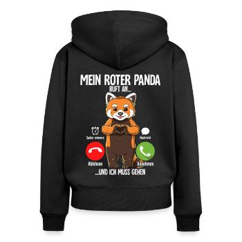 Mein Roter Panda Ruft An - Frauen Premium Bio Zip Hoodie - Schwarz - Hinten - Julia (174cm)