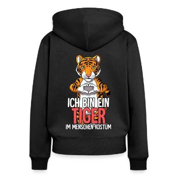 Ich Bin Ein Tiger - Frauen Premium Bio Zip Hoodie - Schwarz - Hinten - Julia (174cm)