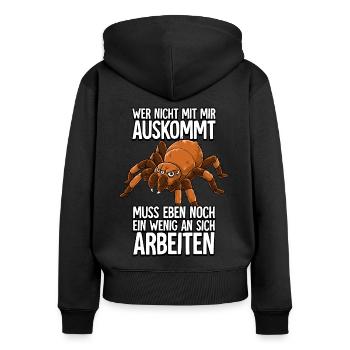Vogelspinne Wer Nicht Mit Mir Auskommt - Frauen Premium Bio Zip Hoodie - Schwarz - Hinten - Julia (174cm)