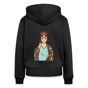 Oiseau ASL Geste de la main Perte auditive sourde - Sweat à capuche zippé Premium bio Femme - noir - Dos - Julia (174cm)