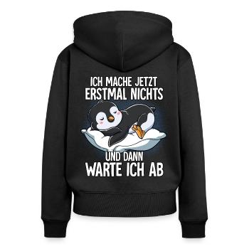 Langschläfer Pinguin Müde Schlaf - Frauen Premium Bio Zip Hoodie - Schwarz - Hinten - Julia (174cm)