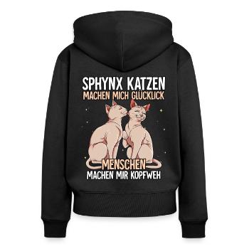 Sphynx Katzen - Frauen Premium Bio Zip Hoodie - Schwarz - Hinten - Julia (174cm)