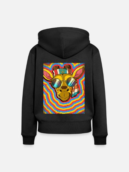 Hippie Giraffe Psychedelisch Trippy - Frauen Premium Bio Zip Hoodie - Schwarz