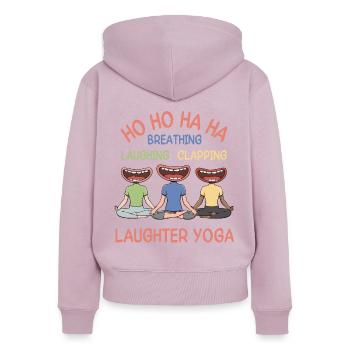 Atmen Lachen Klatschen Lachyoga - Frauen Premium Bio Zip Hoodie - Altrosa - Hinten - Julia (174cm)