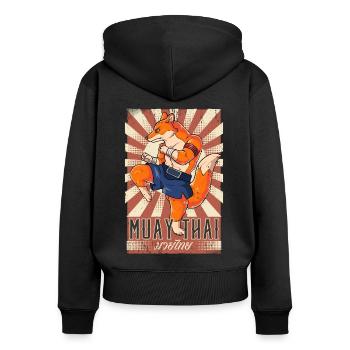 Muay Thai - Frauen Premium Bio Zip Hoodie - Schwarz - Hinten - Julia (174cm)