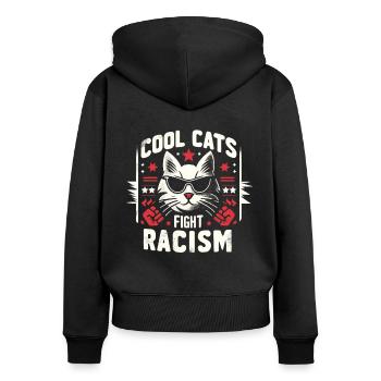 Katzen Bekämpfen Rassismus Antirassismus - Frauen Premium Bio Zip Hoodie - Schwarz - Hinten - Julia (174cm)