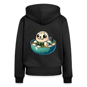 Sea Animal, Sea Animal, Ocean, Miso, Soup, Seal - Women's Premium Organic Zip Hoodie - black - Back - Julia (174cm)
