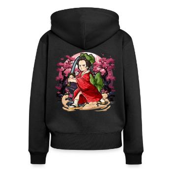 Samurai Kimono Frauen - Frauen Premium Bio Zip Hoodie - Schwarz - Hinten - Julia (174cm)