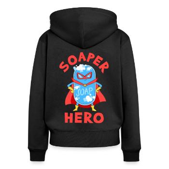 Seife Badeseife Naturseife - Frauen Premium Bio Zip Hoodie - Schwarz - Hinten - Julia (174cm)