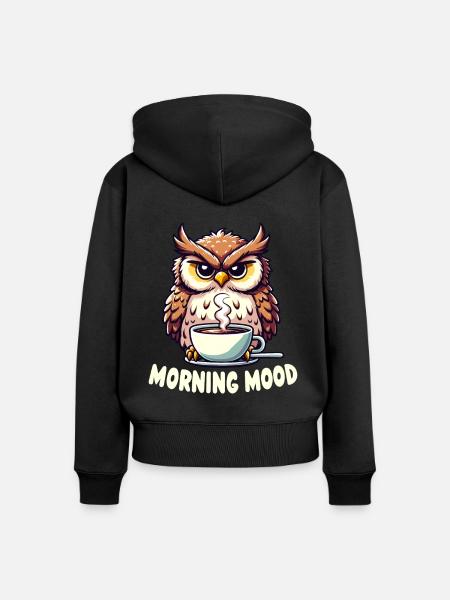 Mürrische Eule Mit Kaffee-morgenstimmung - Frauen Premium Bio Zip Hoodie - Schwarz