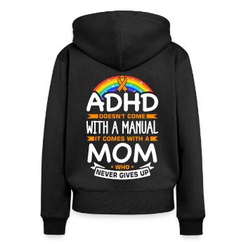 Witziger ADHS Spruch - Frauen Premium Bio Zip Hoodie - Schwarz - Hinten - Julia (174cm)