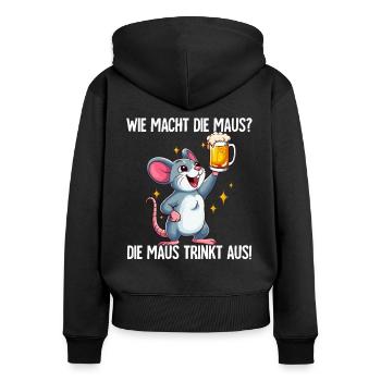 Saufmaus Wie Macht Die Maus - Frauen Premium Bio Zip Hoodie - Schwarz - Hinten - Julia (174cm)