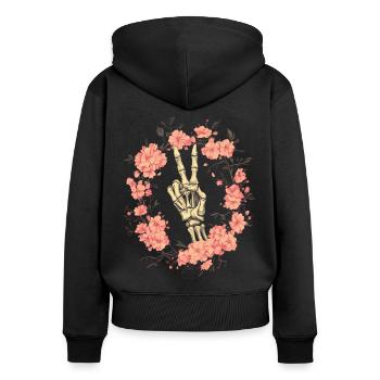 Signe de paix de la main squelette - Sweat à capuche zippé Premium bio Femme - noir - Dos - Julia (174cm)