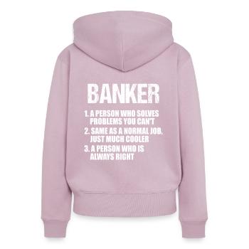 Banquier Banque Argent Banquier - Sweat à capuche zippé Premium bio Femme - rose poudré - Dos - Julia (174cm)