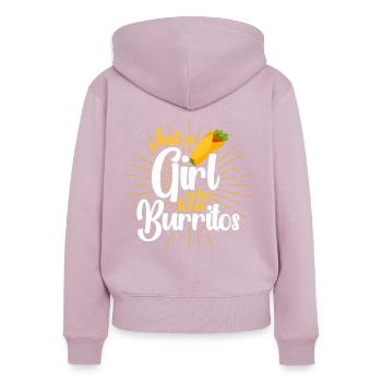 Burrito Taco Mexique Nourriture Fan Burrito Manger - Sweat à capuche zippé Premium bio Femme - rose poudré - Dos - Julia (174cm)