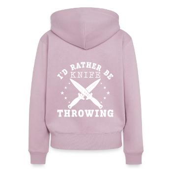 Messerwurfscheibe Geschenk Messerwerfer - Frauen Premium Bio Zip Hoodie - Altrosa - Hinten - Julia (174cm)