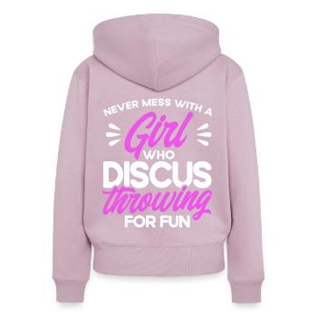 Discus Throw Discus Thrower Cadeau - Sweat à capuche zippé Premium bio Femme - rose poudré - Dos - Julia (174cm)