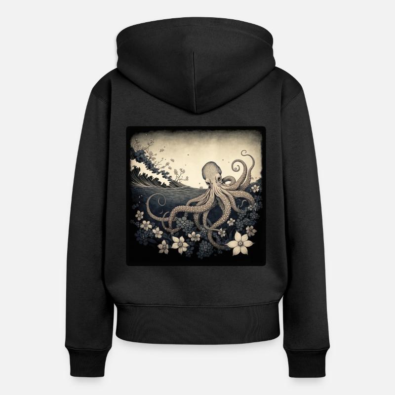 Pieuvre - Sweat à capuche zippé Premium bio Femme - noir