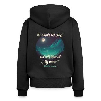Bibelvers Christlich Religiöser Spruch - Frauen Premium Bio Zip Hoodie - Schwarz - Hinten - Julia (174cm)